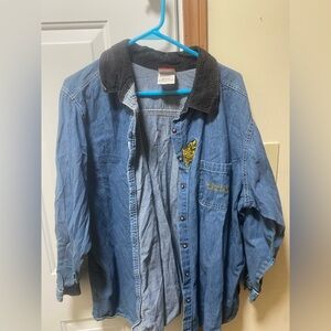 Vintage Dr. Seuss The Grinch Denim Shirt 22W/24W Embroidered Corduroy Collar